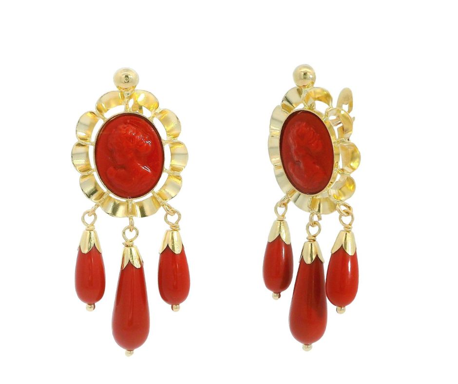 PENDIENTES ARQUILLO 10x8MM 3 PERITAS  COLOR CORAL CATALAN
