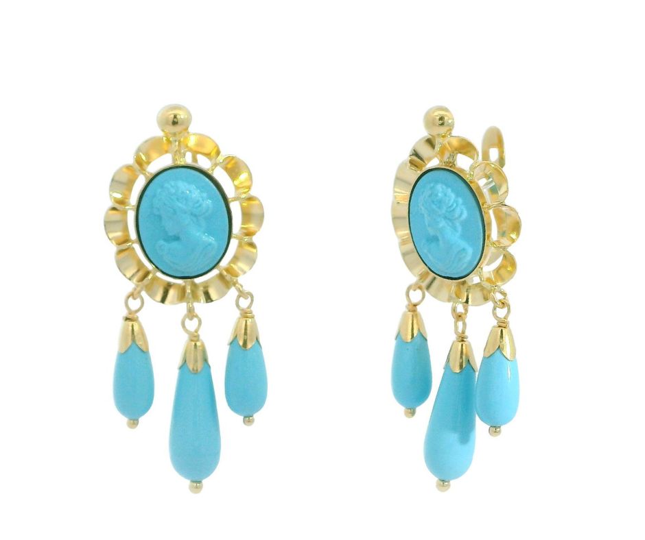 PENDIENTES ARQUILLO 10x8MM 3 PERITAS COLOR  TURQUESA CATALAN