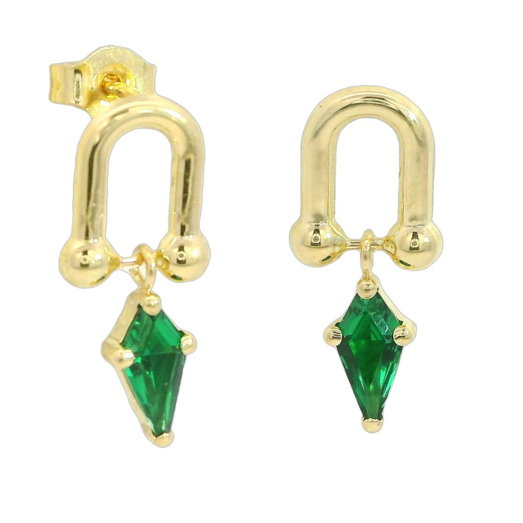 PENDIENTES ESLABON COMETA PIEDRA COLOR ESMERALDA DE 7x4MM.10MM.