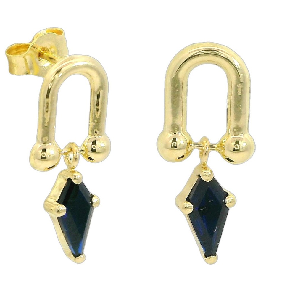 PENDIENTES ESLABON COMETA PIEDRA COLOR ZAFIRO DE 7x4MM.11MM.