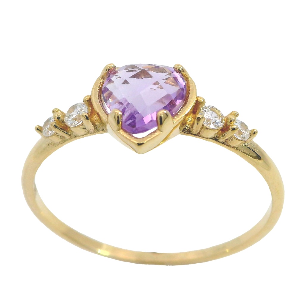 SORTIJA CON AMATISTA FORMA DE CORAZON DE 6x6MM.
