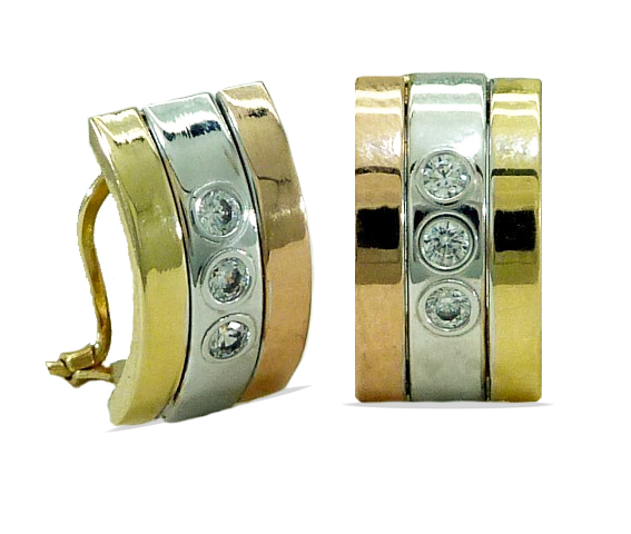 PENDIENTES 2 BANDAS LISAS 1 BANDA PIEDRAS.TRICOLOR.OMEGA