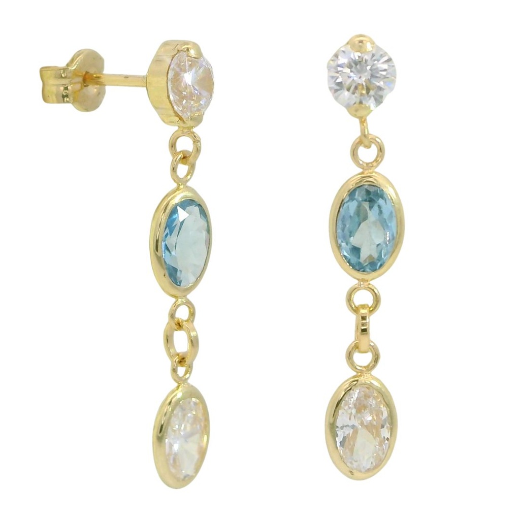 PENDIENTES LARGOS 24MM CON 1 PIEDRA EN COLOR AGUA MARINA
