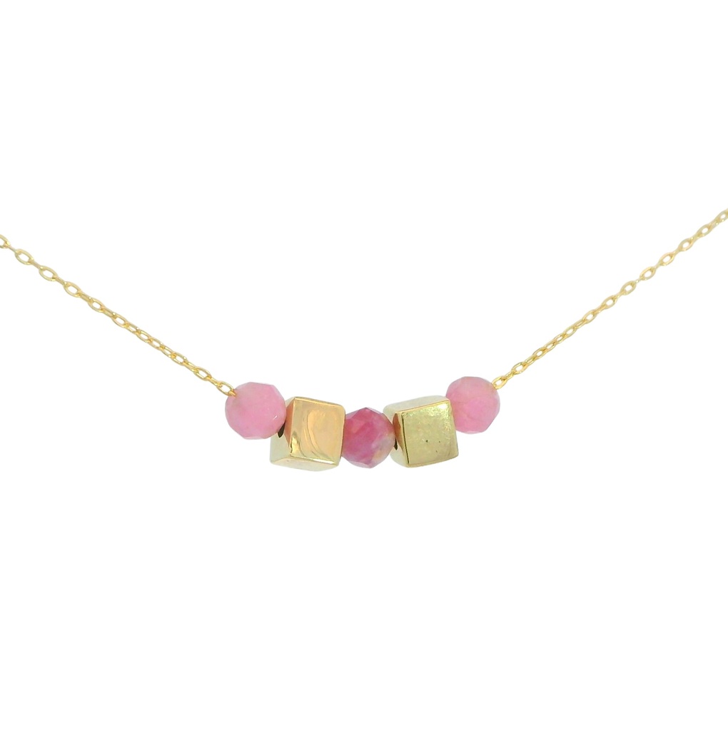 GARGANTILLA 2 CUBOS 3 PIEDRAS TURMALINA ROSA SEMIPRECIOSO