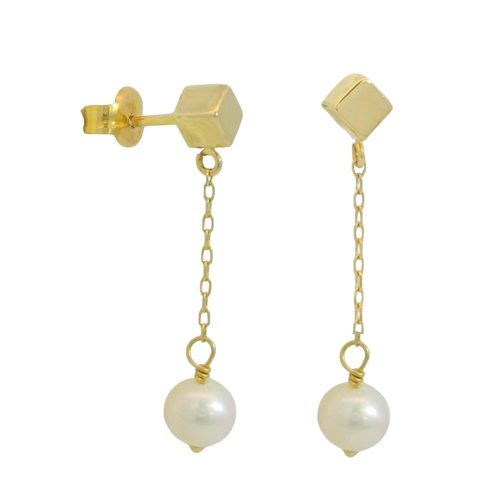 PENDIENTES CADENA  1 CUBO Y PERLA CULTIVADA