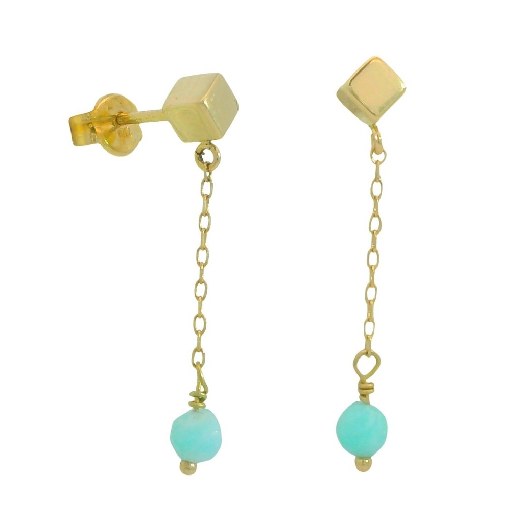 PENDIENTES CADENA CUBO PIEDRA AMAZONITA SEMIPRECIOSA