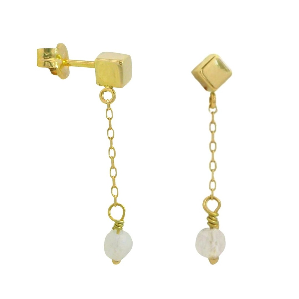 PENDIENTES CADENA CUBO PIEDRA LUNA SEMIPRECIOSA