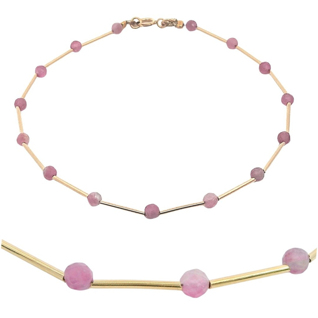 PULSERA TUBOS CON PIEDRA TURMALINA ROSA SEMIPRECIOSA.17CM