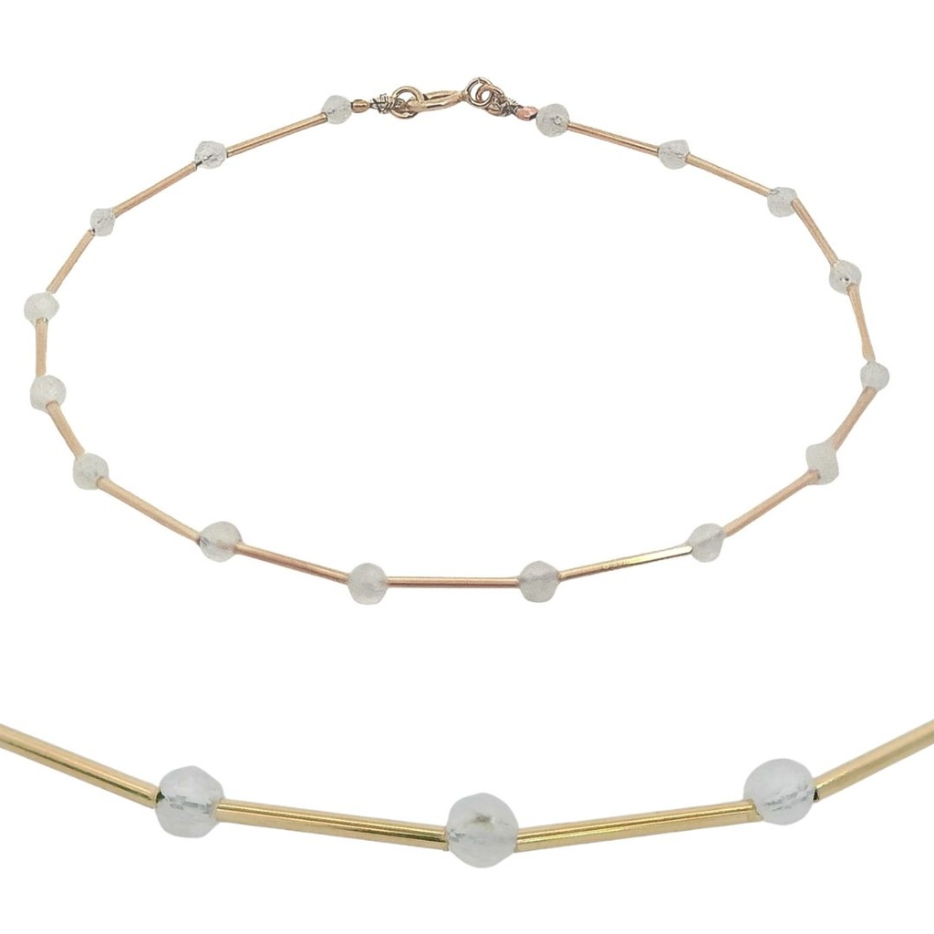 PULSERA TUBOS Y PIEDRA  LUNA SEMIPRECIOSA.17 CM