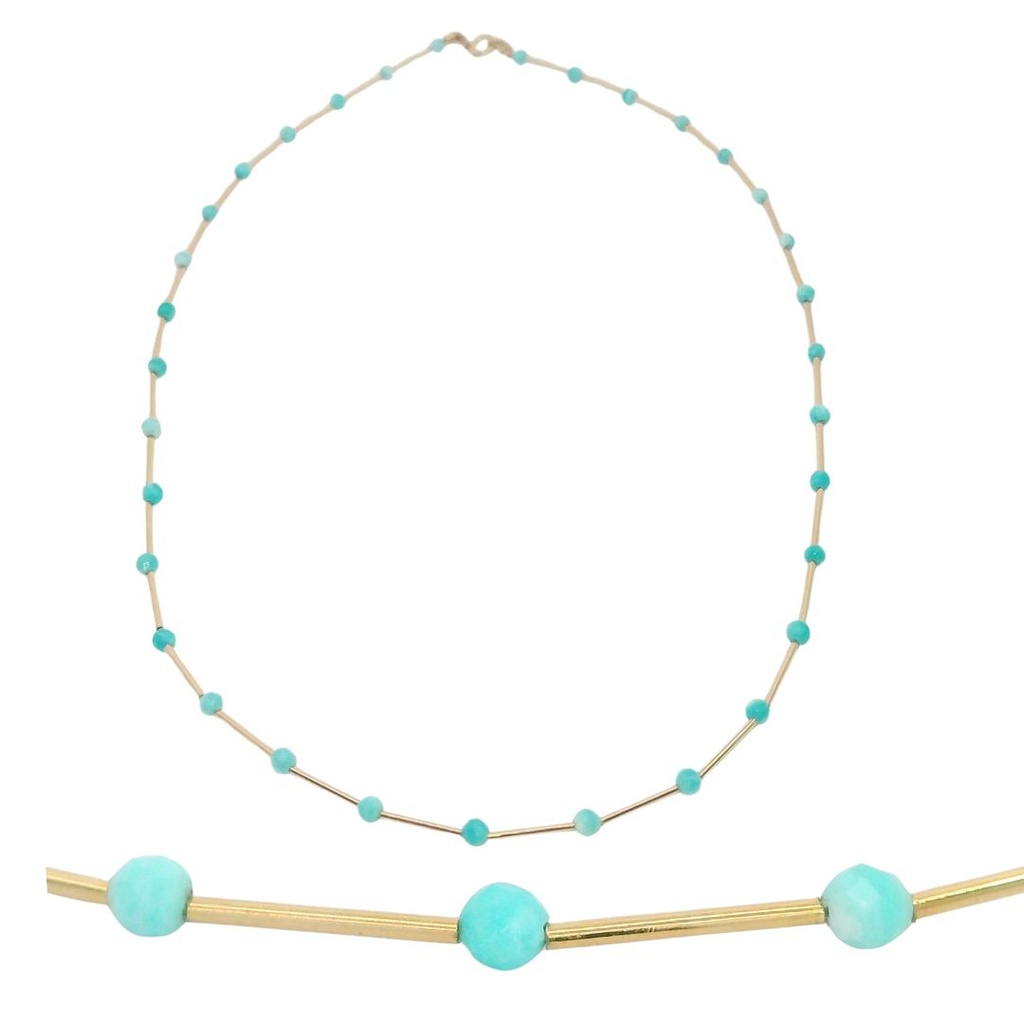 GARGANTILLA TUBOS CON PIEDRA AMAZONITA SEMIPRECIOSA