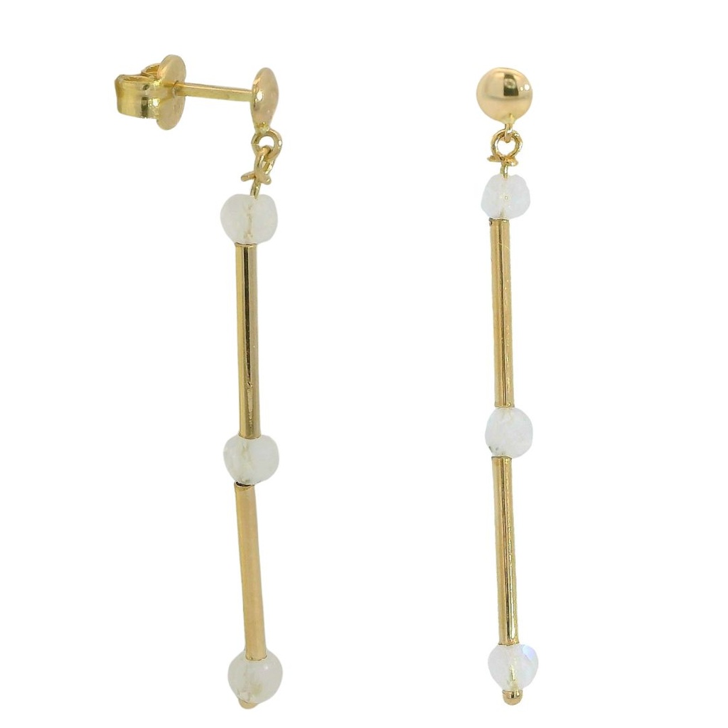 PENDIENTES LARGOS TUBOS CON PIEDRA LUNA SEMIPRECIOSA