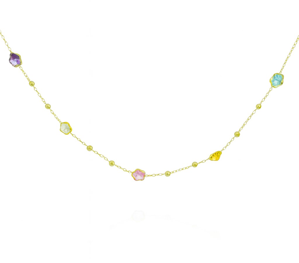 GARGANTILLA BOLAS Y CIRCONITAS MARGARITA DE COLOR. 45CM