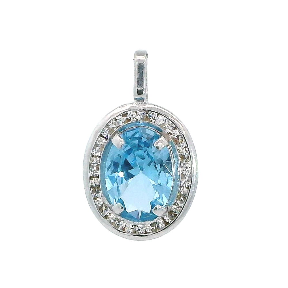 GOLGANTE ORO BLANCO CUAJO 10MM PIEDRA COLOR AGUAMARINA 7x5MM.