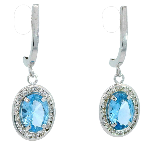 [5933AB] PENDIENTES BANDA PIEDRA COLOR AGUAMARINA DE 7x5MM.25MM.