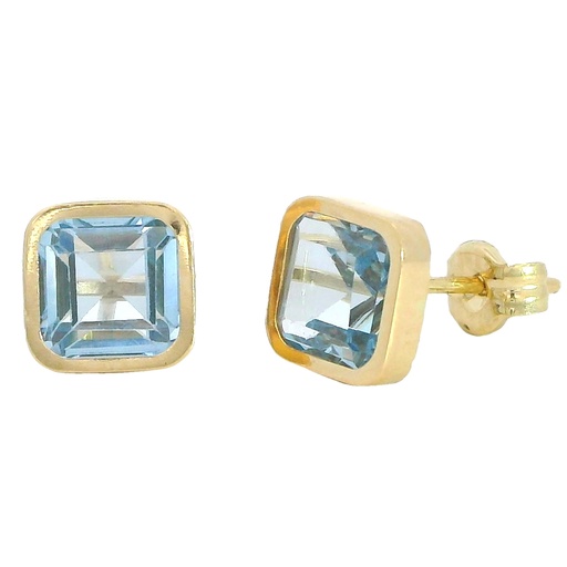 [5912A] PENDIENTES CUADRADOS 6x6 MM PIEDRA COLOR AGUA MARINA