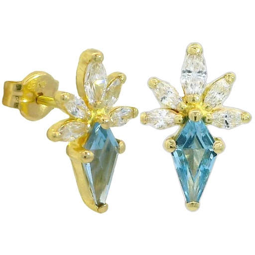 [5928A] PENDIENTES FLOR COMETA PÌEDRA COLOR AGUAMARINA DE 7x4MM.12MM.