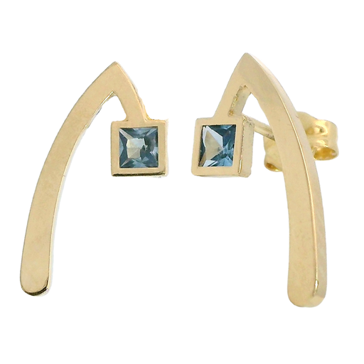 [5941A] PENDIENTE "V" INVERTIDA PIEDRA COLOR AGUA MARINA