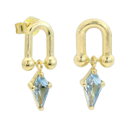 [5942A] PENDIENTES ESLABON COMETA PIEDRA COLOR AGUAMARINA DE 7x4MM.11MM.