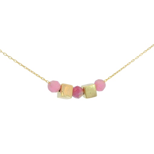[00130R] GARGANTILLA 2 CUBOS 3 PIEDRAS TURMALINA ROSA SEMIPRECIOSO