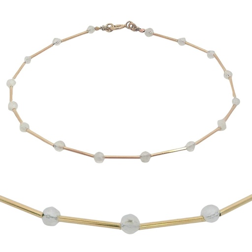 [00137PUN] PULSERA TUBOS Y PIEDRA  LUNA SEMIPRECIOSA.17 CM