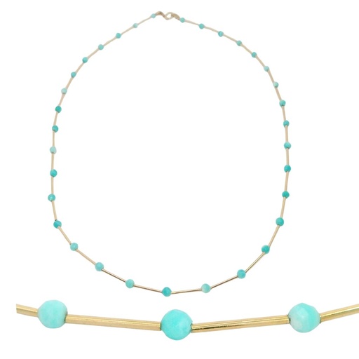 [00137T] GARGANTILLA TUBOS CON PIEDRA AMAZONITA SEMIPRECIOSA