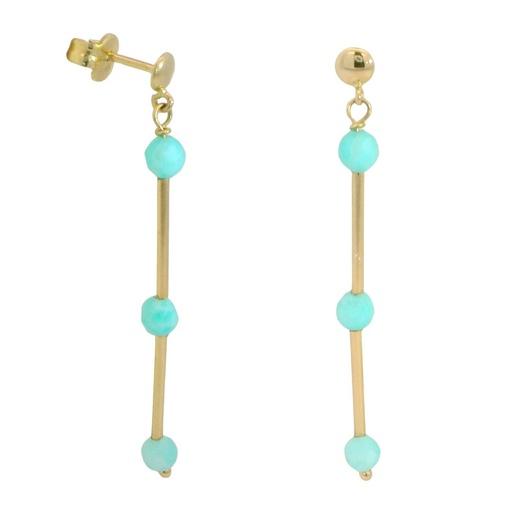 [00137PT] PENDIENTES LARGOS TUBOS CON PIEDRA AMAZONITA SEMIPRECIOSA