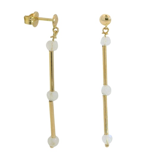 [00137PN] PENDIENTES LARGOS TUBOS CON PIEDRA LUNA SEMIPRECIOSA