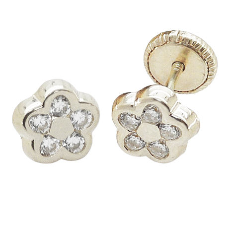 [4250B] PENDIENTES ORO BLANCO MARGARITAS CON CIRCONITAS.6MM.